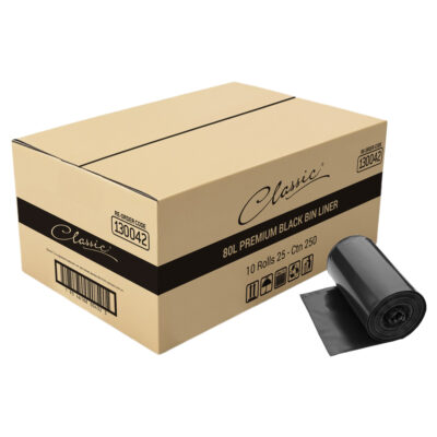 Classic® Bin Liners Black Rolls 80L Carton 250
