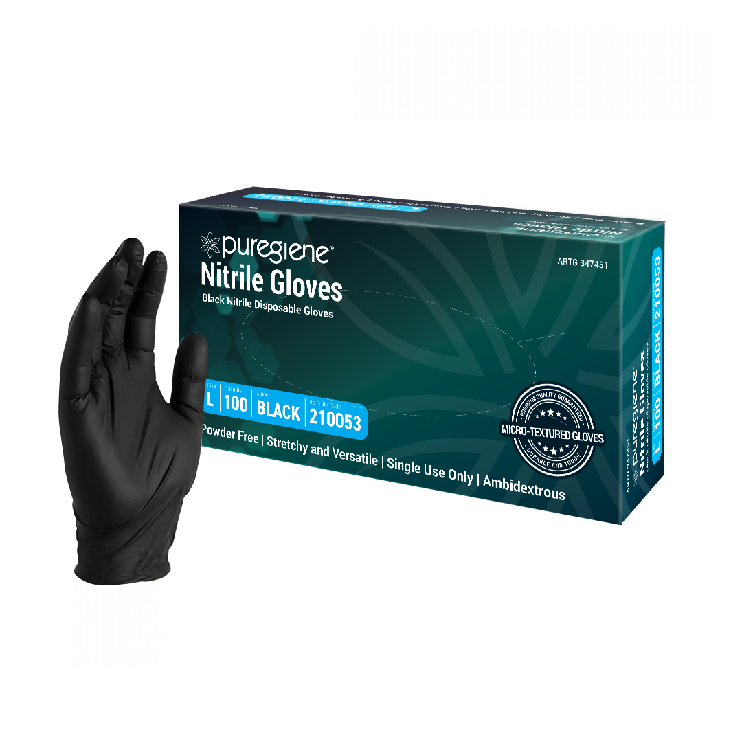 Puregiene Nitrile Gloves Powder Free Black Large Box 100
