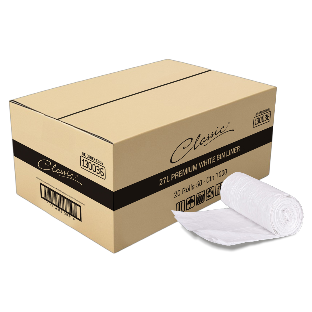 Classic® Bin Liners White Rolls 27L Carton 1000