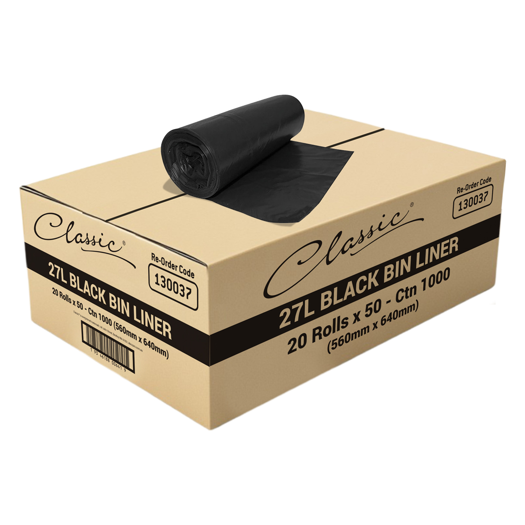 Classic® Bin Liners Black Rolls 27L Carton 1000