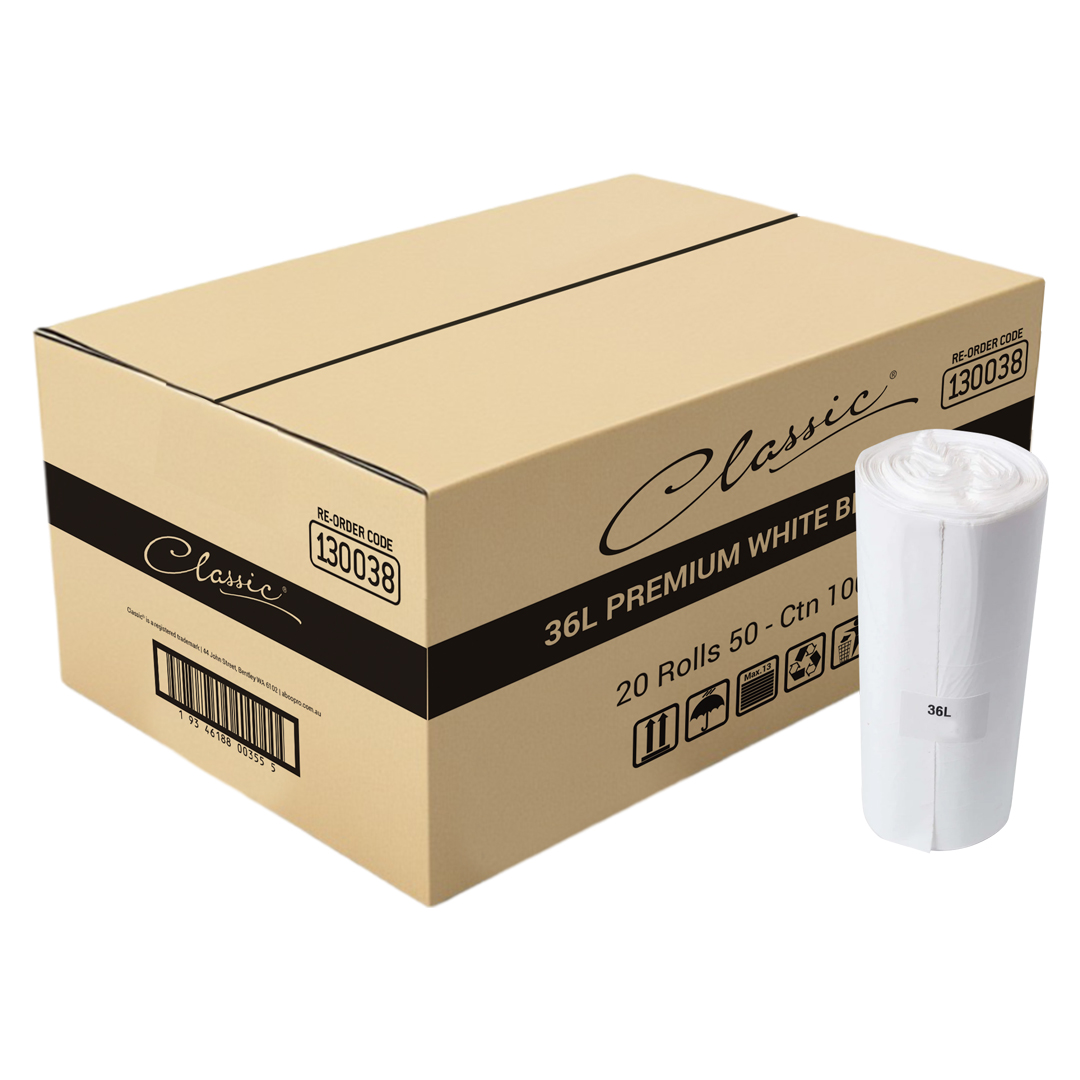 Classic® Bin Liners White Rolls 36L Carton 1000