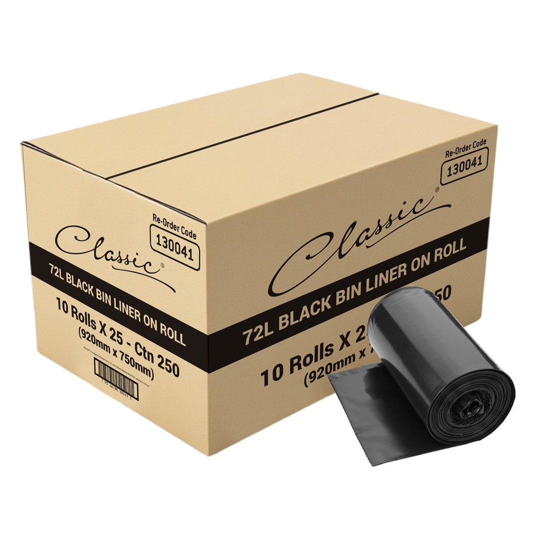 Classic® Bin Liners Black Rolls 72L Carton 250